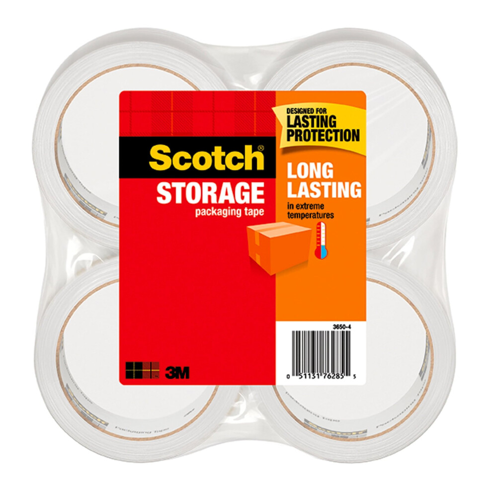 Scotch Long Lasting Storage Packaging Tape  1.88"" x 54.6 yd  Designed for Storage and Packing  Stays Sealed in Weather Extremes  3"" Core  Clear  4 R