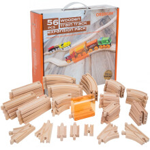 Uitbreidingsset met 56 houten treinrails en tunnel, compatibel met de Thomas houten spoorwegset Brio Chuggington Imaginarium van Orbrium Toys.