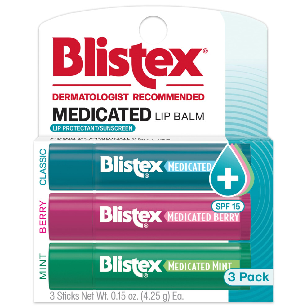 Blistex Medicated Balm Lip Protectant Lip Moisturizer SPF 15 Classic  Mint  Berry 3 Count