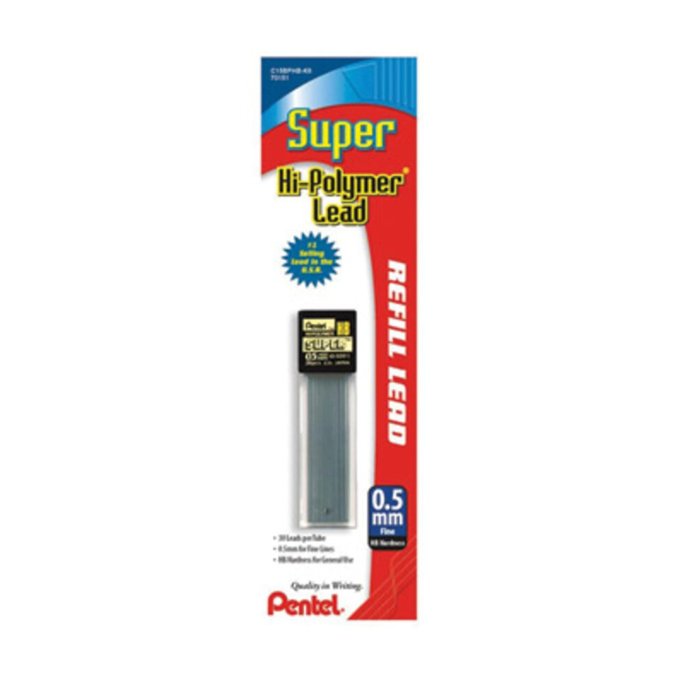 Pentel Hi-Polymer Lead Refills  0.5 mm  HB Hardness  Tube Of 30 Refills