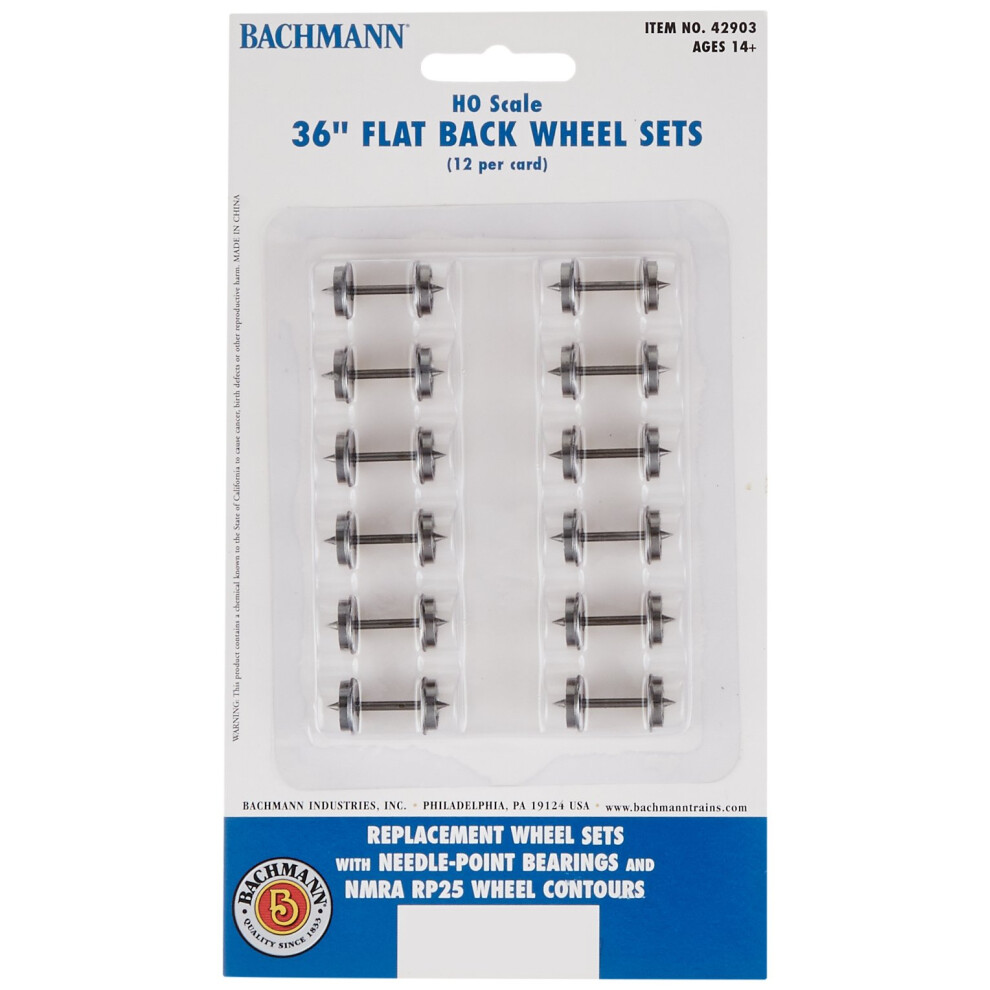 Bachmann Trains 36"" FLAT BACK WHEEL SETS (12 per card) - HO Scale