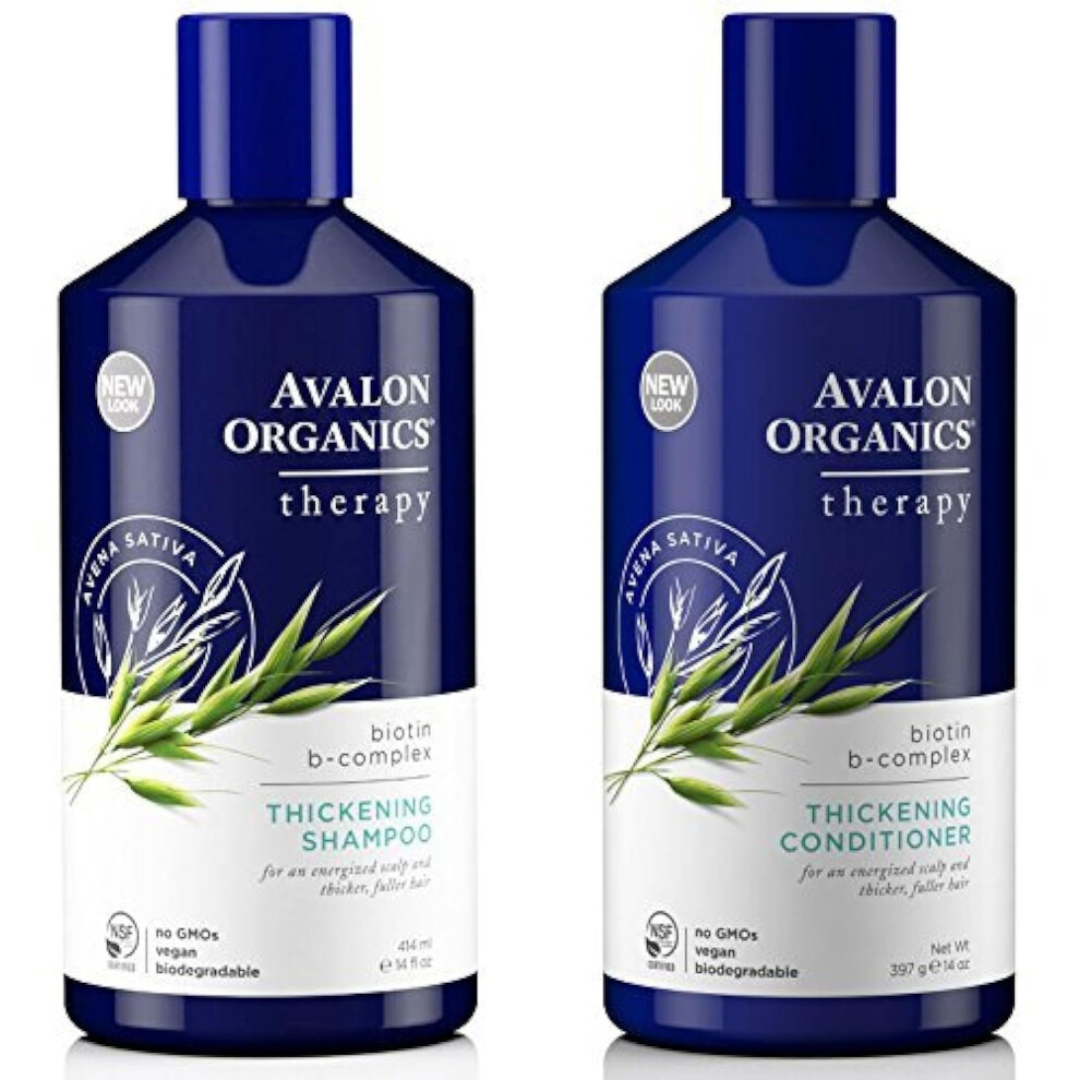 Avalon Organics All Natural Biotin B-Complex Therapy Thickening Shampoo and Conditioner For Hair Loss and Thinning Hair  14 Fl Oz (Pack of 2)