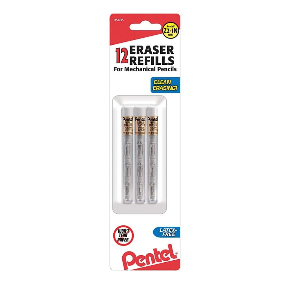 Pentel Eraser Refills For Mechanical Pencils  White  Pack Of 12