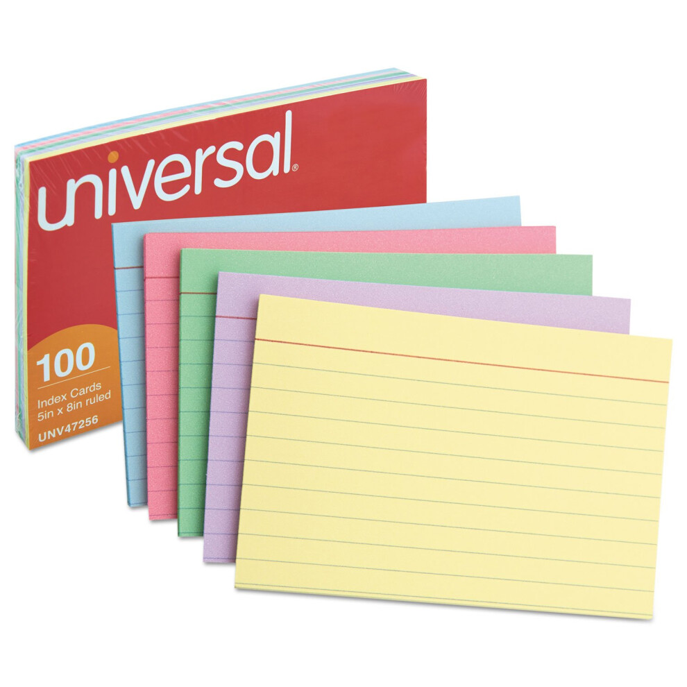 Universal 47256 Index Cards  5 x 8  Blue/Salmon/Green/Cherry/Canary  100/Pack