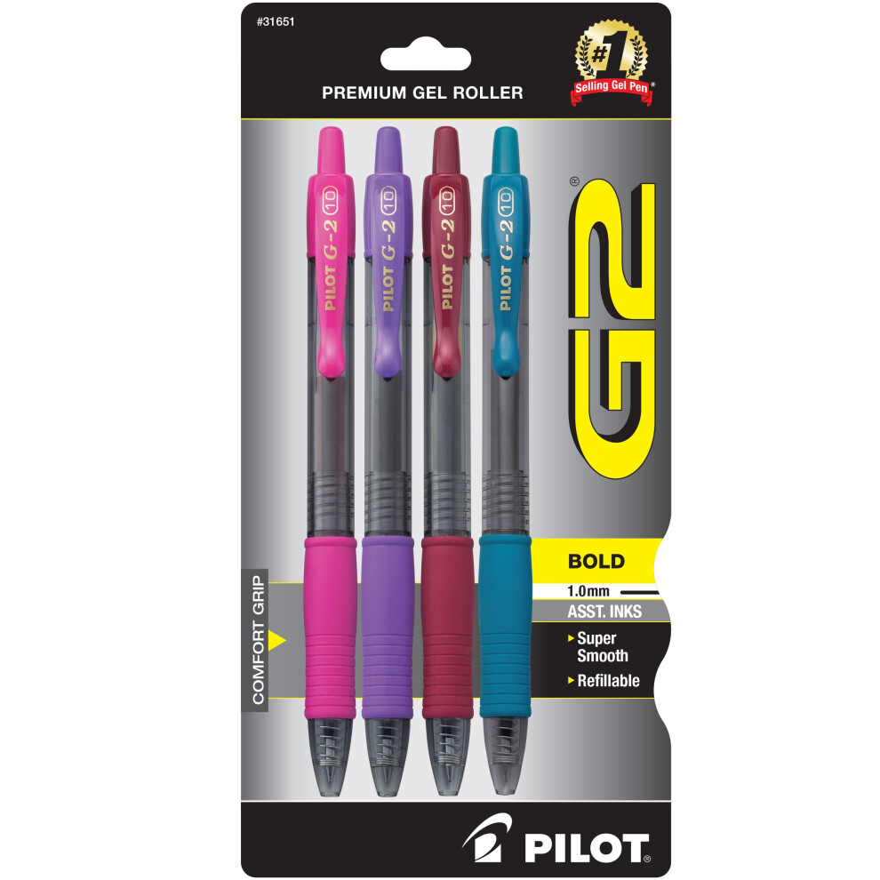 Pilot  G2 Premium Gel Roller Pens  Bold Point 1 mm  Pack of 4  Assorted Colors