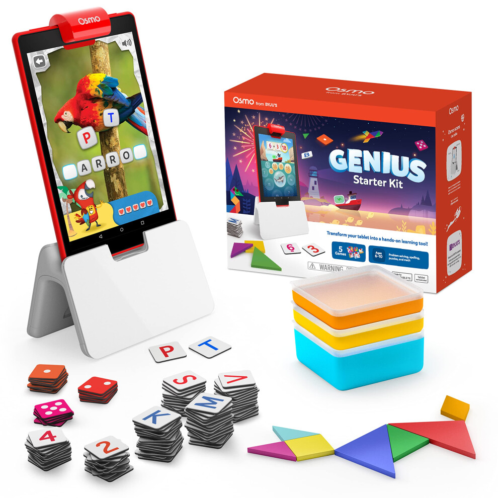 Osmo - Genius Starter Kit for Fire Tablet-5 Educational Learning Games-Ages 6-10-Spelling  Math & Creativity-STEM Toy Gifts-Boy & Girl-Ages 6 7 8 9 10