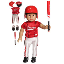 American Fashion World Red Baseball uniform pentru papu?i de 18 inci | Accesorii incluse | Calitate premium ?i design la moda | Haine de papu?i |