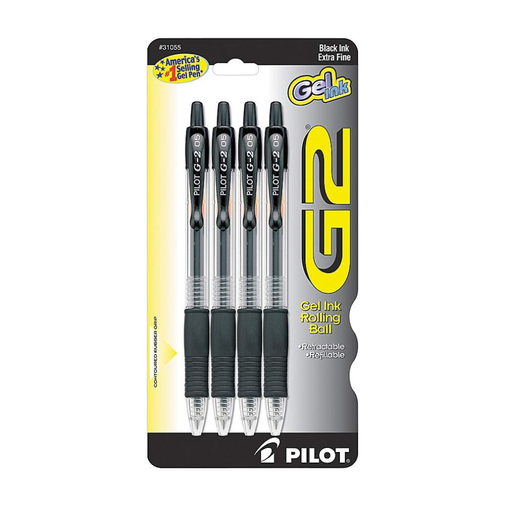 Pilot  G2 Premium Gel Roller Pens  Extra Fine Point 0.5 mm  Pack of 4  Black