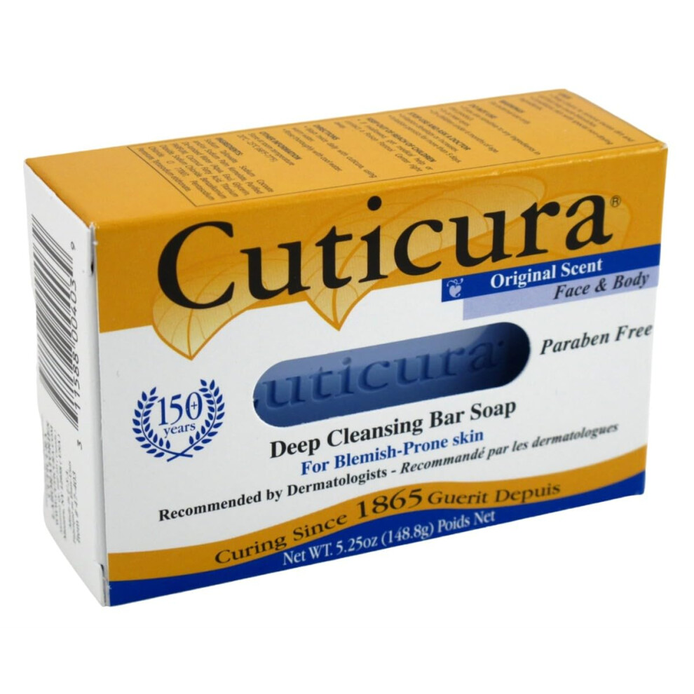 Cuticura Deep Cleansing Face and Body Soap ORIGINAL scent- Deep Cleansing Bar Soap for Blemish-Prone Skin 5.25 oz (Pack of 6)