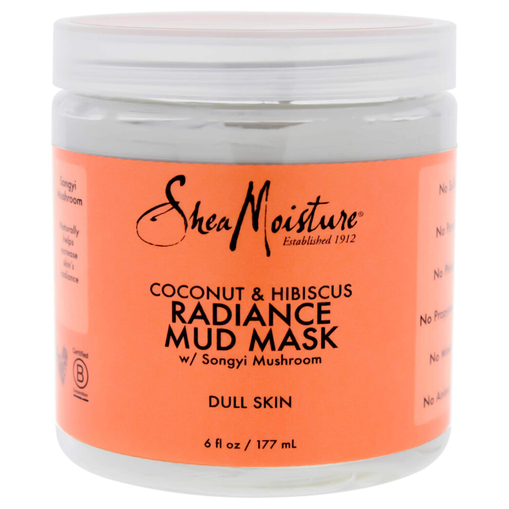 Shea Moisture Coconut & Hibiscus Radiance Mud Mask for Unisex  Dull Skin  6 Ounce