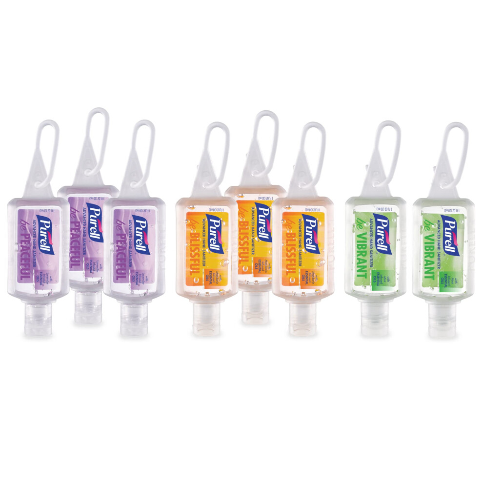 Purell Advanced Hand Sanitizer Gel Infused with Essential Oils  Scented Variety Pack  1 fl oz Travel Size Flip Cap Bottles with JELLY WRAP Carrier (Pa