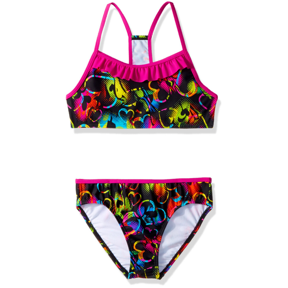 Speedo Girls Ruffled 2-Piece Swimsuit (Black & Pink  14)