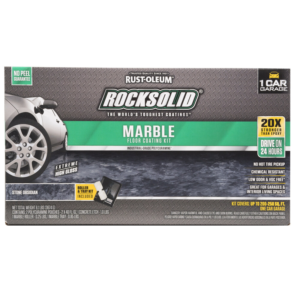 Rust-Oleum 306320 RockSolid Marble 1 Car Garage Floor Coating Kit  Stone Obsidian Gray/Black  5 Piece Set