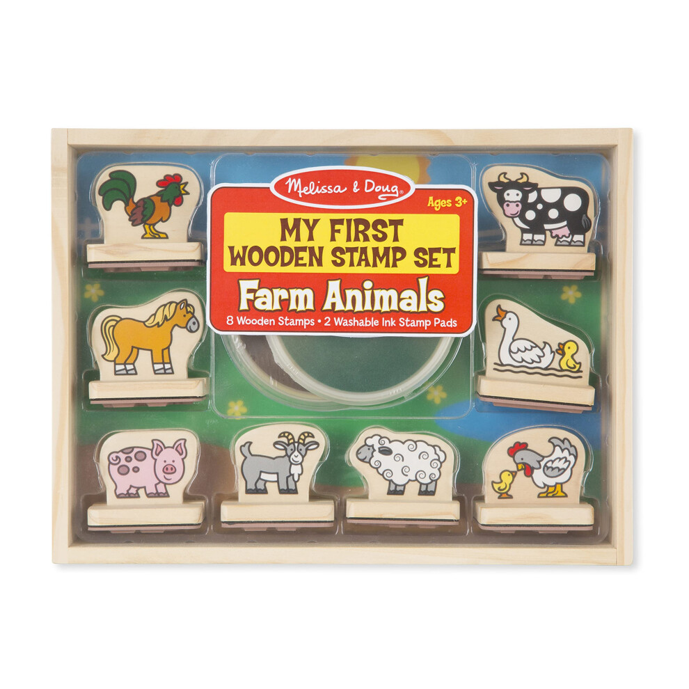 Melissa & Doug My First Wooden Stamp Set - Farm Animals - Art Projects  With Washable Ink  Farm Themed Wooden Stamps For Kids Ages 4+