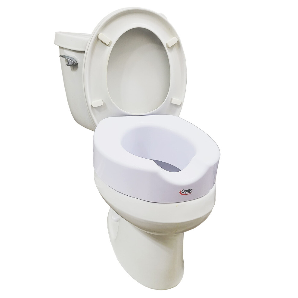 Carex Toilet Seat Riser With Quick-Lock  Raised Toilet Seat Adds 4 Inches of Height to Toilet - Toilet Seat Lifter With 300 Pound Weight Capacity  Sli