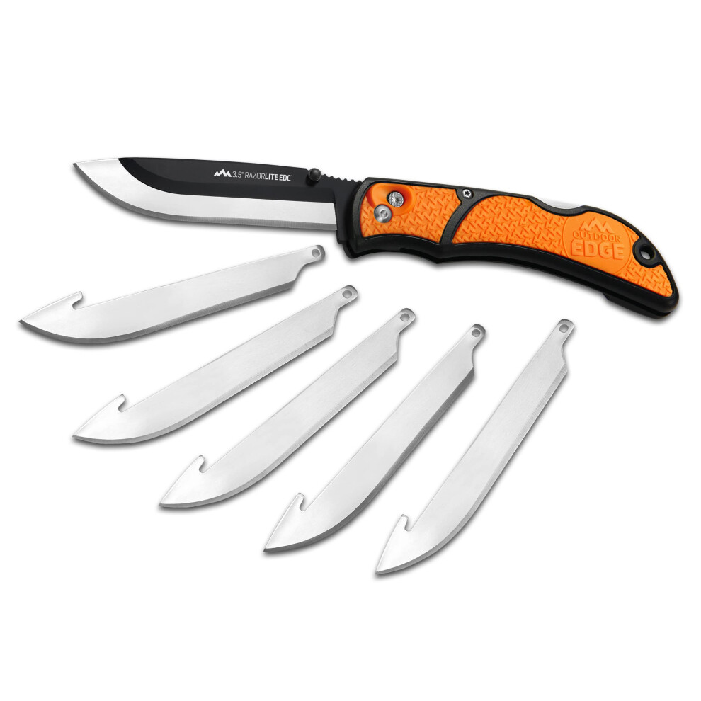 OUTDOOR EDGE 3.5"" RazorLite EDC Knife. Pocket Knife with Replaceable Blades and Clip. The Perfect Hunting Knife for Skinning Deer. Blaze Orange with