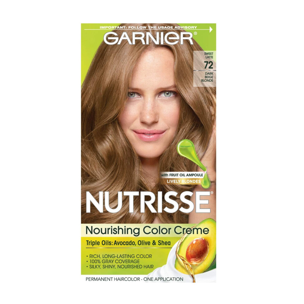 Garnier Nutrisse Nourishing Hair Color Creme  72 Dark Beige Blonde (Sweet Latte) (Packaging May Vary)