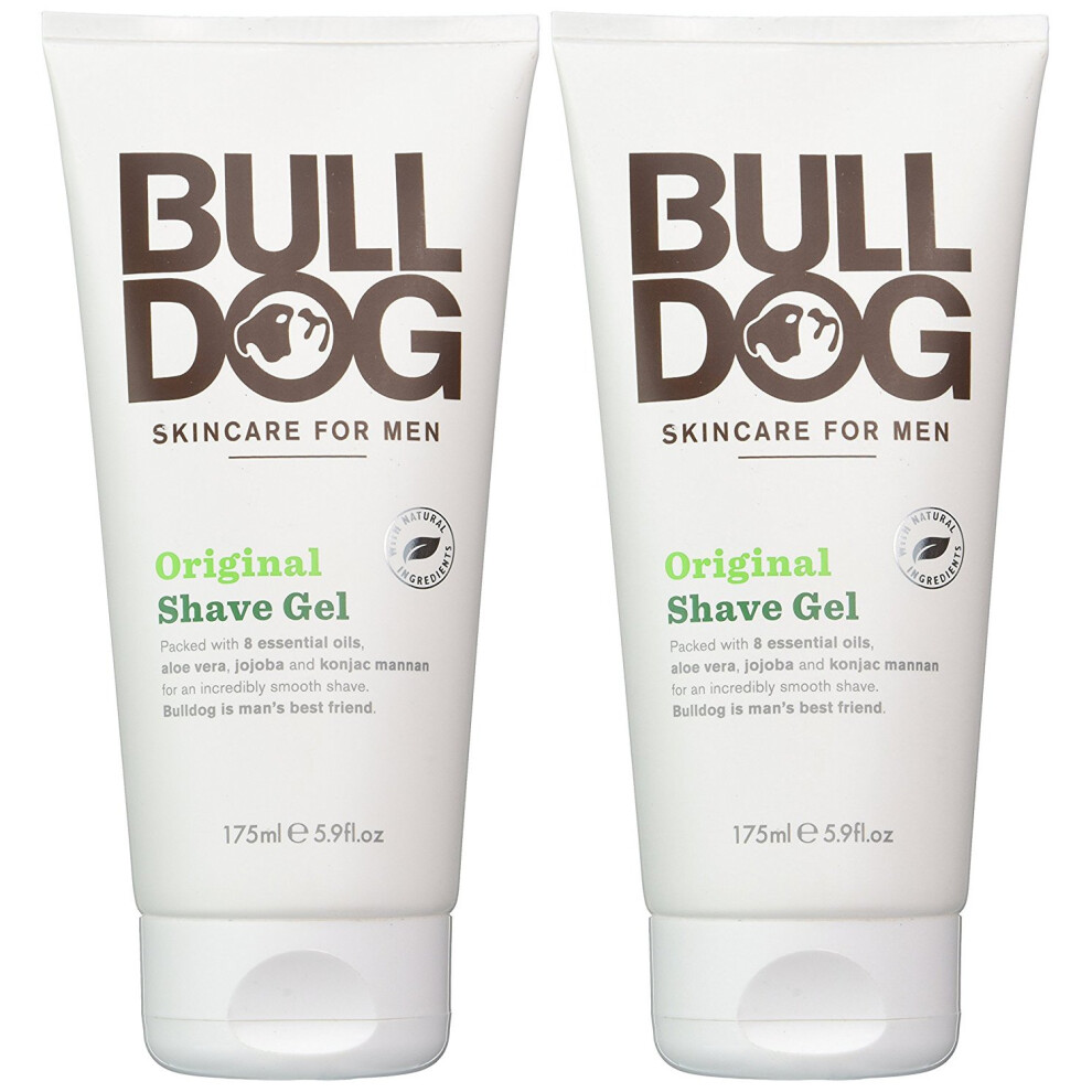 Bulldog Skincare for Men Original Shave Gel (Pack of 2) With 8 Essential Oils  Aloe Vera  Jojoba and Konjac Mannam  5.9 fl. oz.