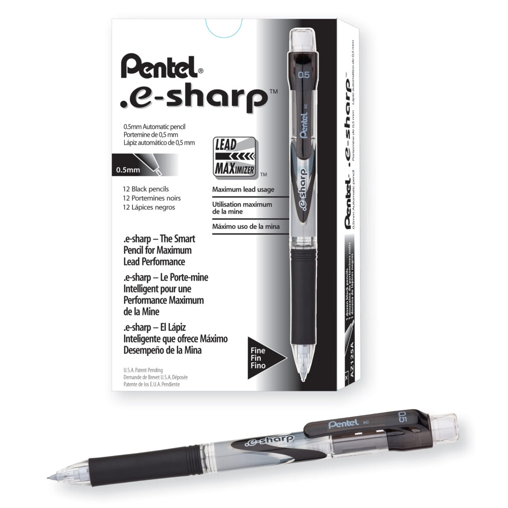 Pentel e-Sharp Mechanical Pencils  0.5 mm  72% Recycled  Black  Pack Of 12