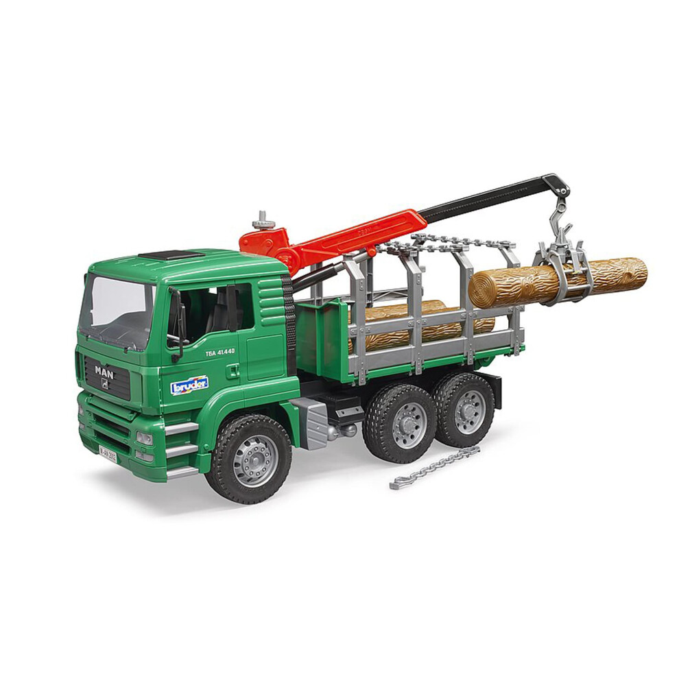 Bruder Toys - Forestry MAN Timber Truck with Fully Functioning Loading Crane  Tilting Loading Bed  and 3 Loadable Trunks - Ages 4+