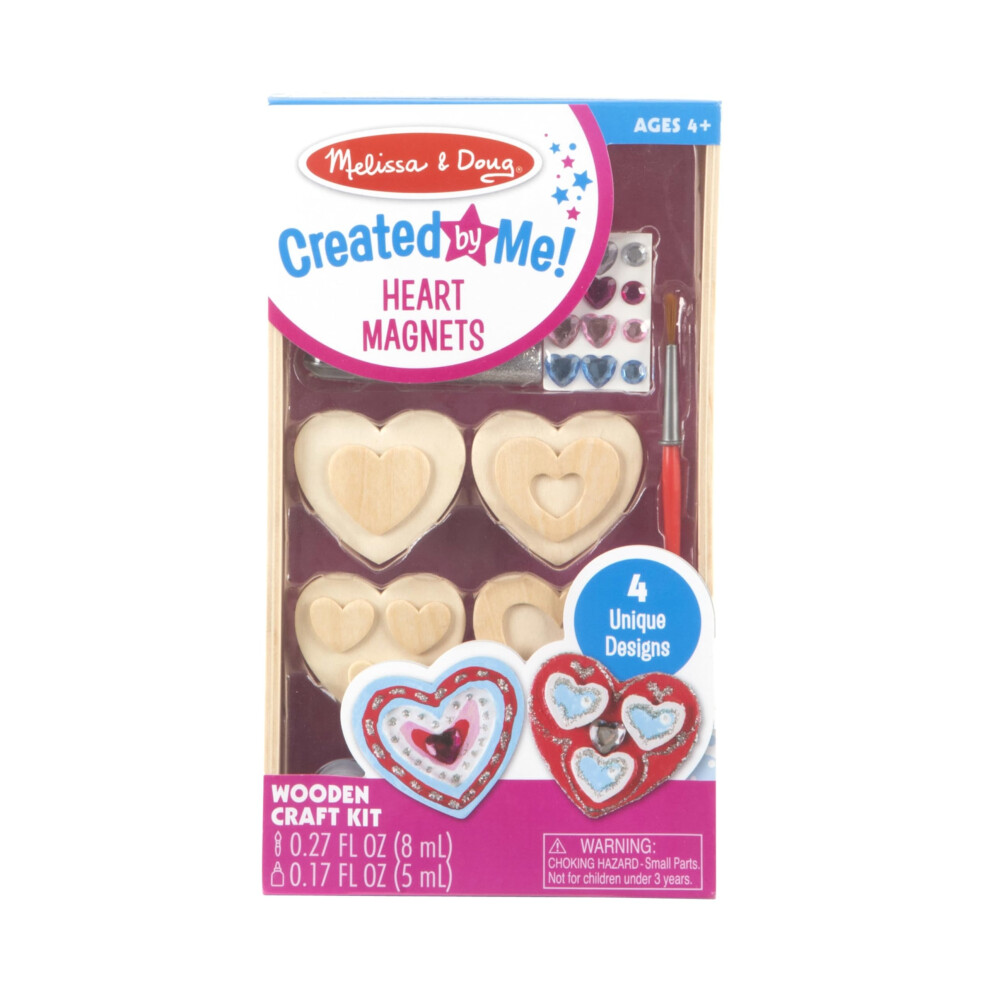 Melissa & Doug Created by Me! Wooden Heart Magnets Craft Kit (4 Designs  4 Paints  Stickers  Glitter Glue) 8.75 x 5