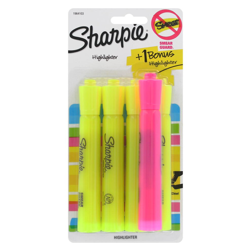 Sharpie Tank Highlighters  Chisel Tip  Yellow (5-Pack)