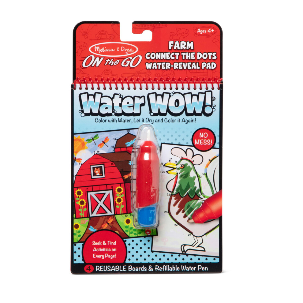 Melissa & Doug On the Go Water Wow! Reusable Water-Reveal Activity Pad - Connect the Dots - Farm - Party Favors  Stocking Stuffers  Travel Toys For To