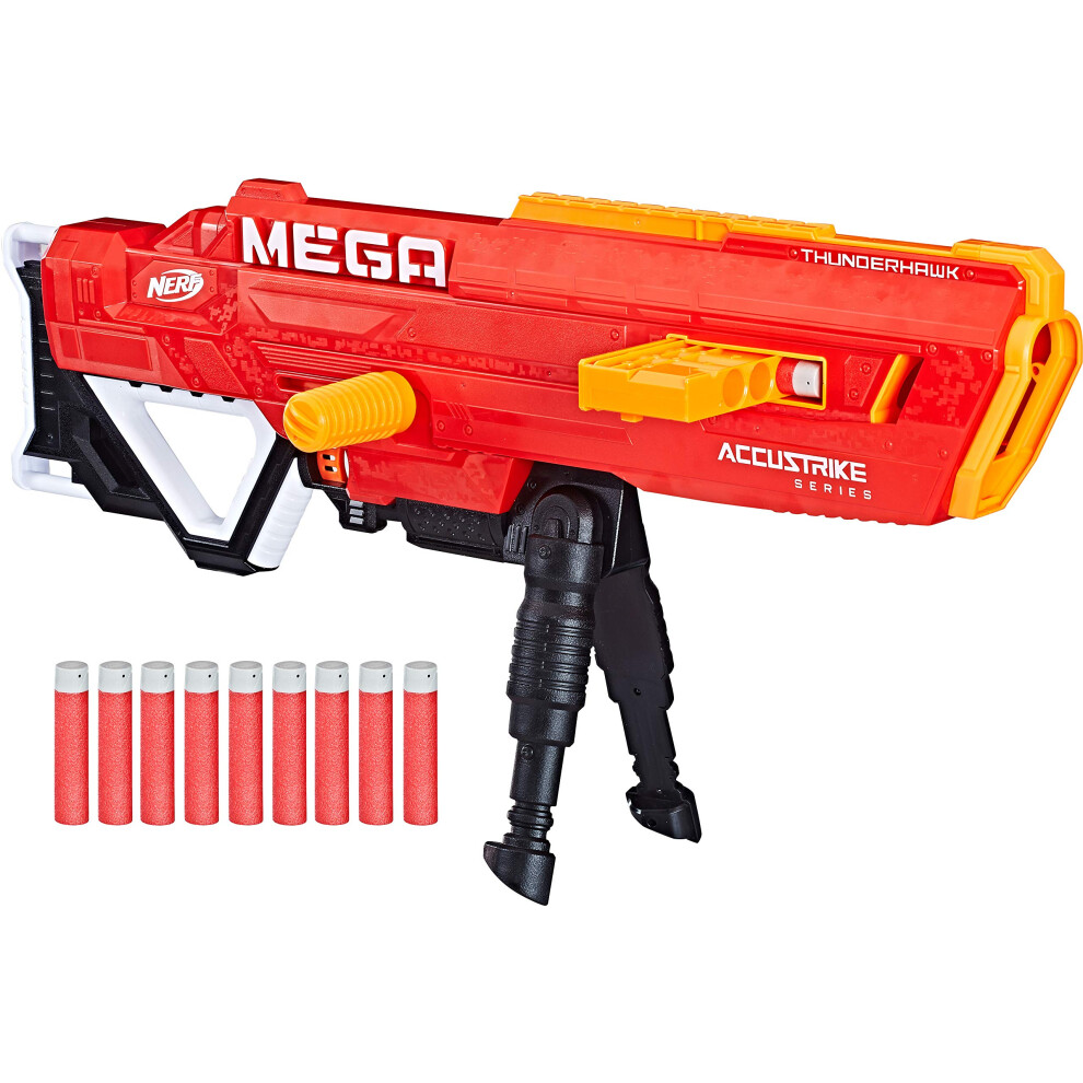 NERF Thunderhawk Nerf AccuStrike Mega Toy Blaster - Longest Nerf Blaster - 10 Official AccuStrike Nerf Mega Darts  10-Dart Clip  Bipod