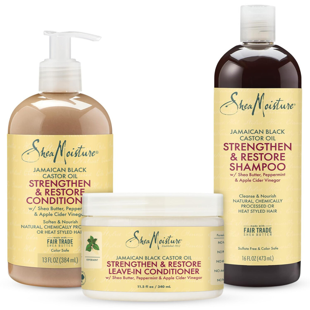 SheaMoisture Curly Bundle: 16 oz Shampoo  13 oz Conditioner  11.5 oz Leave-in with Jamaican Black Castor Oil for Healthy Growth and Restoration - Sulf