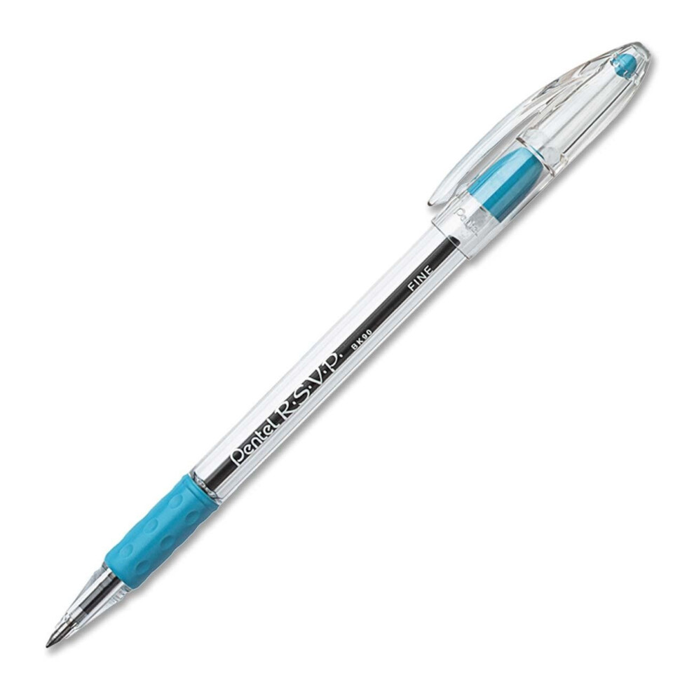 Pentel R.S.V.P. Ballpoint Pen  0.7mm Fine Tip  Sky Blue Ink  Box of 12 (BK90-S)