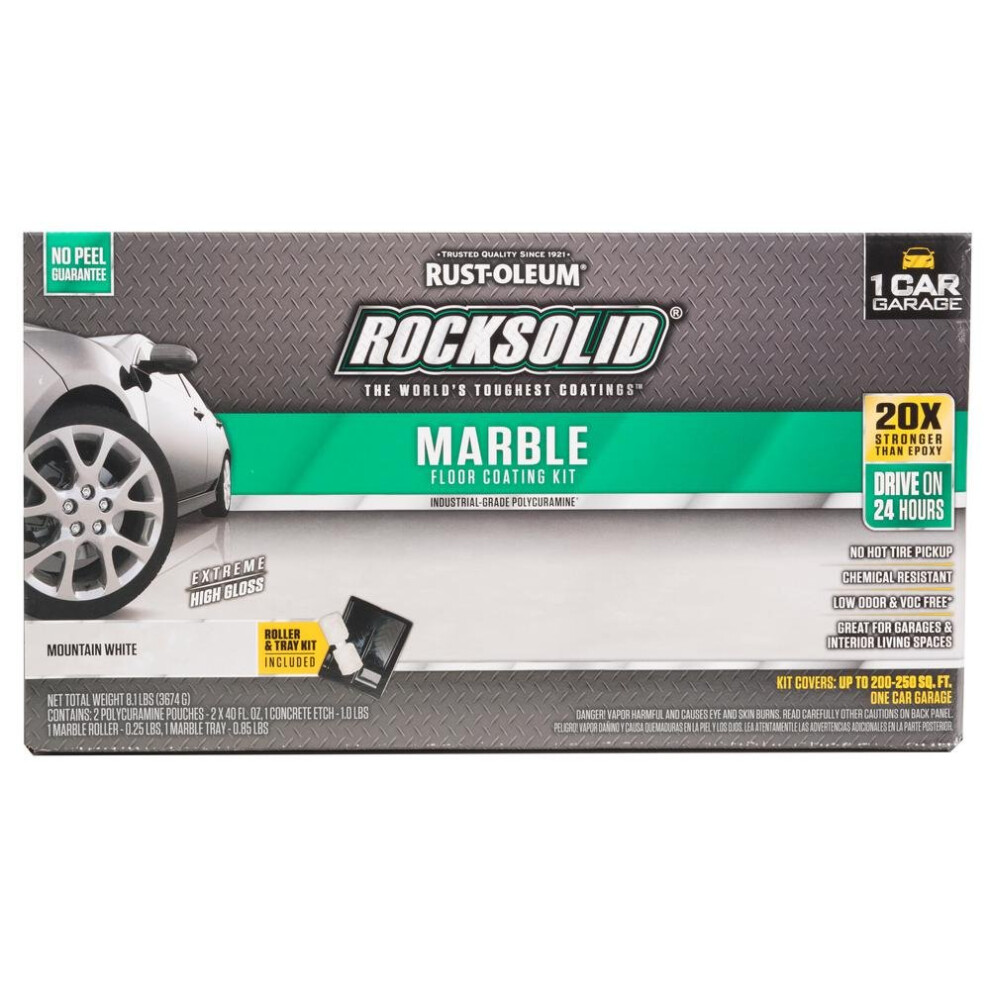 Rust-Oleum 306321 RockSolid Marble 1 Car Garage Floor Coating Kit  Mountain White  5 Piece Set