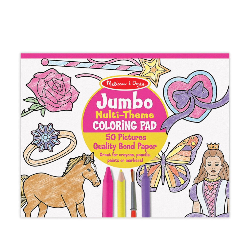 Melissa & Doug Jumbo 50-Page Kids' Coloring Pad - Horses  Hearts  Flowers  and More - FSC Certified