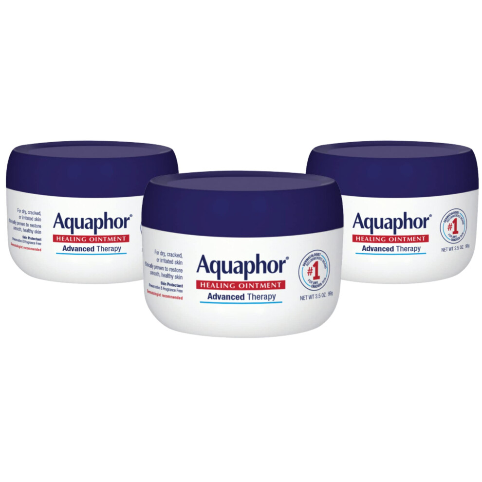 Aquaphor Healing Ointment - Skin Protectant for Dry Cracked Skin - Hands  Heels  Elbows - 3.5 oz Jar (Pack of 3)