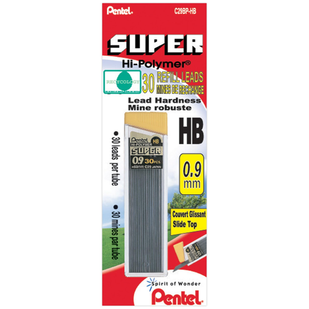 Pentel HB Lead Refill Economy Pack  0.9 mm  Black  Pack Of 30 Refills