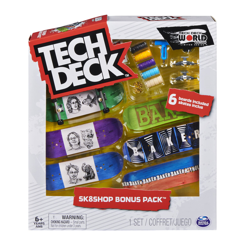 TECH DECK  Sk8shop Fingerboard Bonus Pack  Collectible and Customizable Mini Skateboards (Styles May Vary)