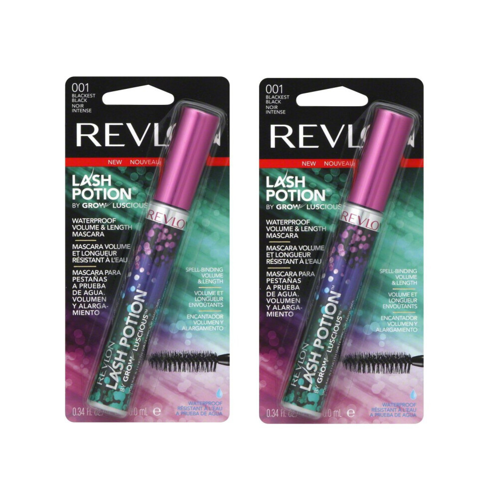 Revlon Grow Luscious Lash Potion Mascara  Waterproof Blackest Black - Pack of 2