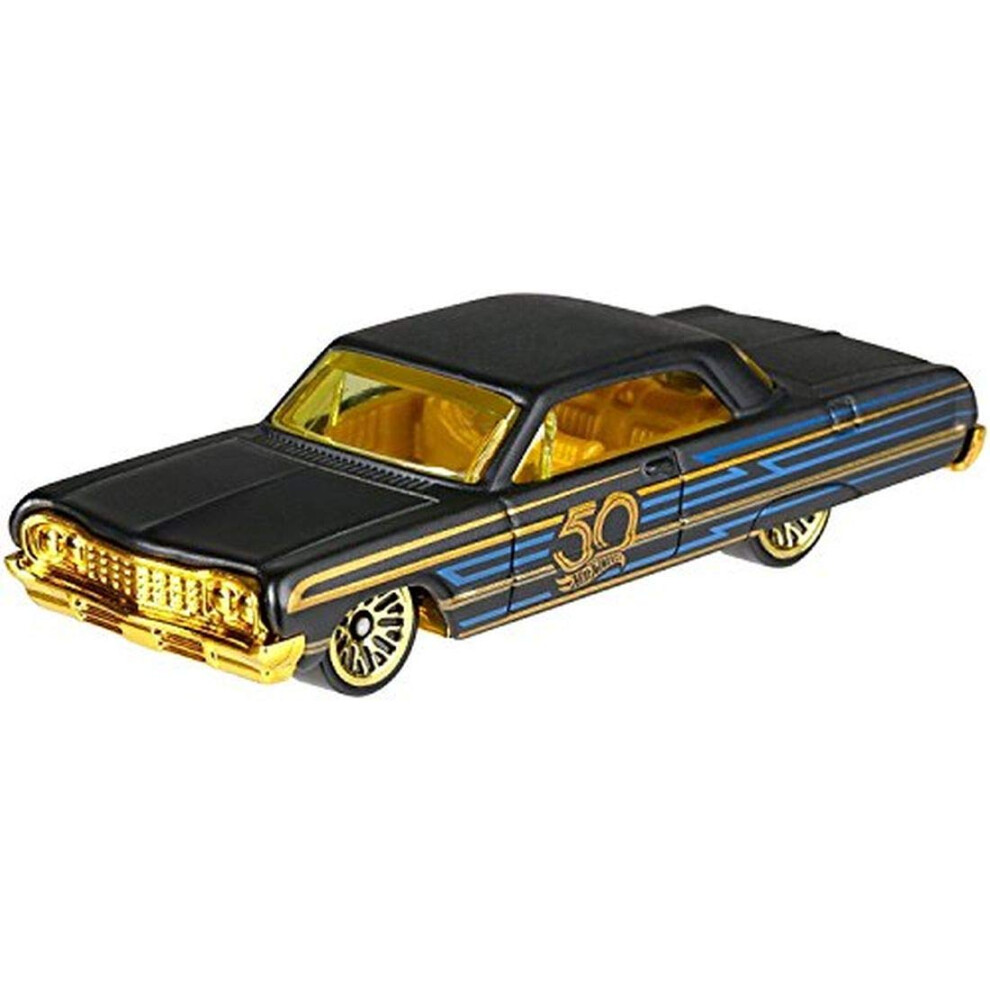 New 1:64 Hot Wheels 50th Anniversary Black & Gold Collection - Bone Shaker  Twin Mill  Rodger Dodger  Dodge Dart  Impala & Ford Ranchero Set of 6pcs D