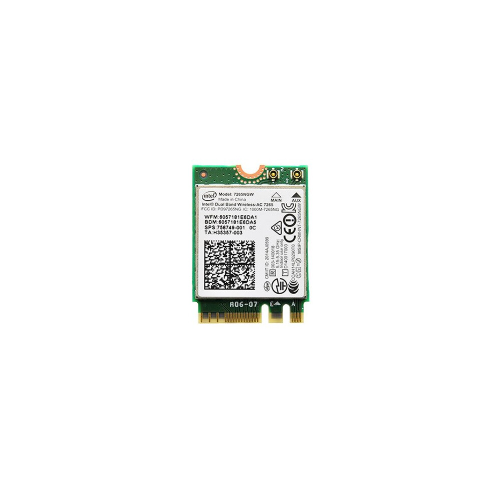 Intel Dual Band Wireless-AC 7265 802.11ac  Dual Band  2x2 Wi-Fi + Bluetooth 4.0 - (7265NGW)