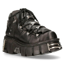 (39) Unisex Metallic Black Leather Biker Boots, Punk Gothic Leather Motorcycle Boots