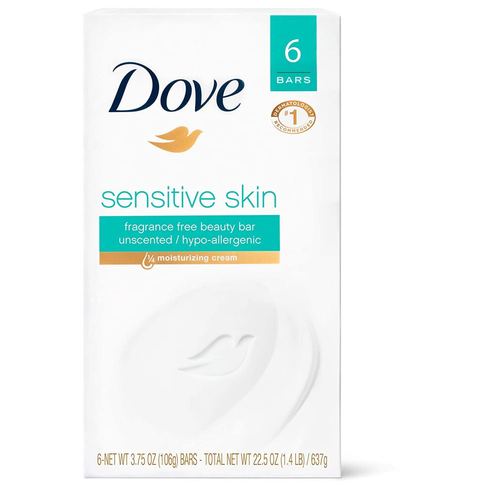 Dove Bath Bars  Sensitive Skin  Unscented 6-4 oz (113 g) bars [24 oz (1.5 lb) 678 g] (Packaging may vary)