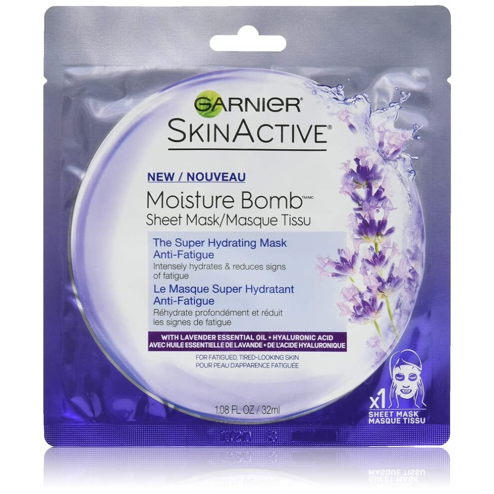 Garnier Skinactive Super Hydrating Facial Mask  Anti-fatigue  Lavender  1.08 Ounce