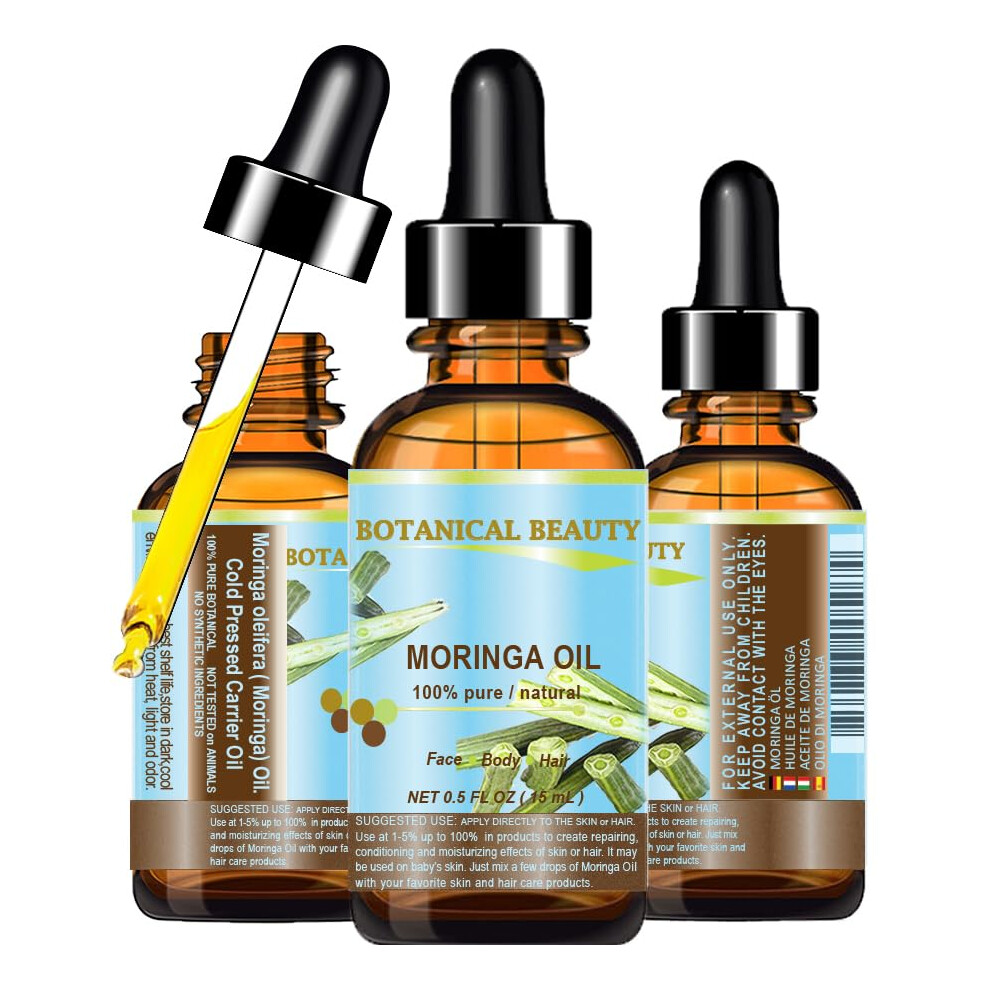 Botanical Beauty Moringa Oil for Face  Body  Hair  0.5 fl. oz.