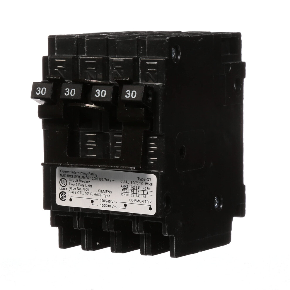 Siemens Q23030CT2 Two 30-Amp Double Pole Circuit Breaker