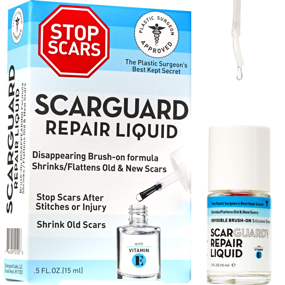 Scarguard - Invisible Brush-On Silicone Sheet with Vitamin E - Scar Removal for Keloids  Burn Scars  Surgery Scars  Stitches  Cuts - No Ugly Scar Shee