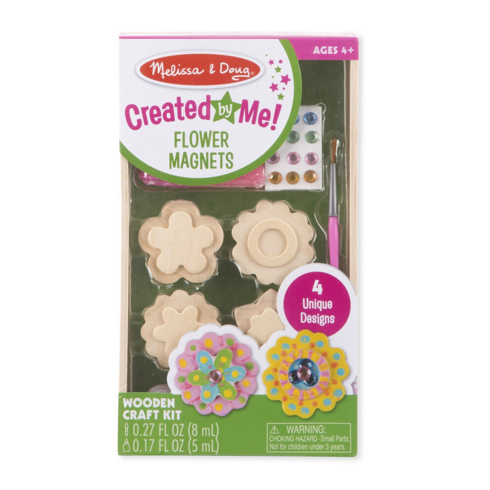 Melissa & Doug Created by Me! Flower Wooden Magnets Craft Kit (4 Designs  4 Paints  Stickers  Glitter Glue)