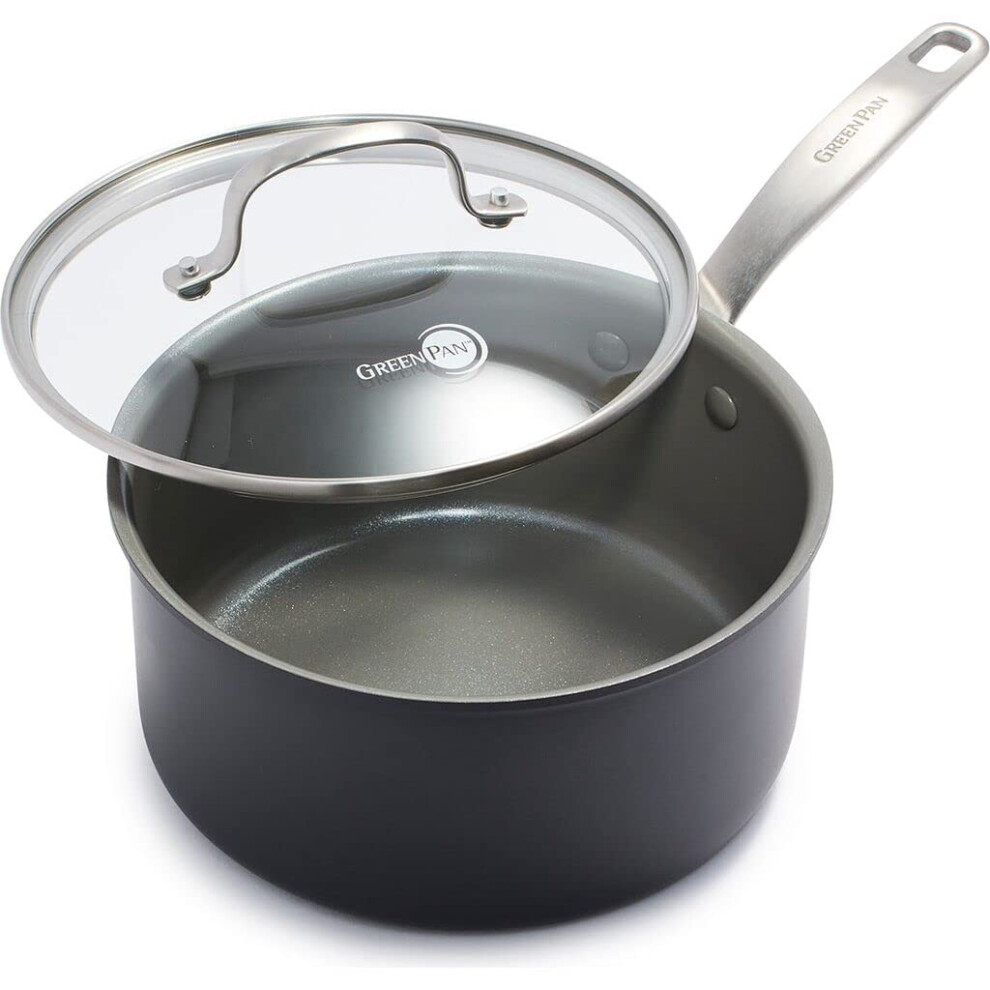 GreenPan Chatham Hard Anodized Healthy Ceramic Nonstick  3QT Saucepan Pot with Lid  PFAS-Free  Dishwasher Safe  Oven Safe  Gray