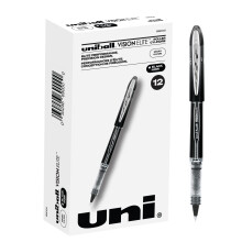 Uni-Ball Vision Elite Rollerball Pens Black Pens Pack of 12 - Micro Japanese Pens with 0.5mm Ink Teacher Pen Smooth Writing School Pens Journaling