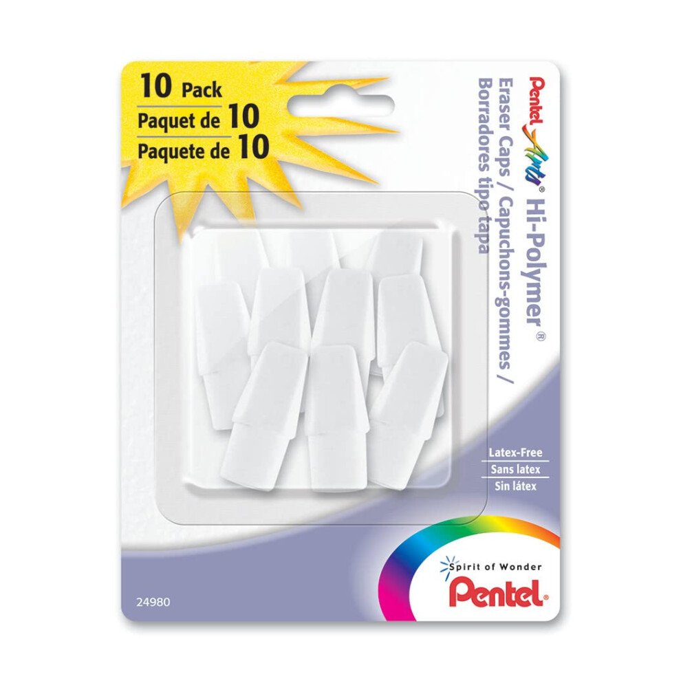 Pentel Arts Hi-Polymer White Cap Erasers  Pack of 10 (ZEH02PABP10)