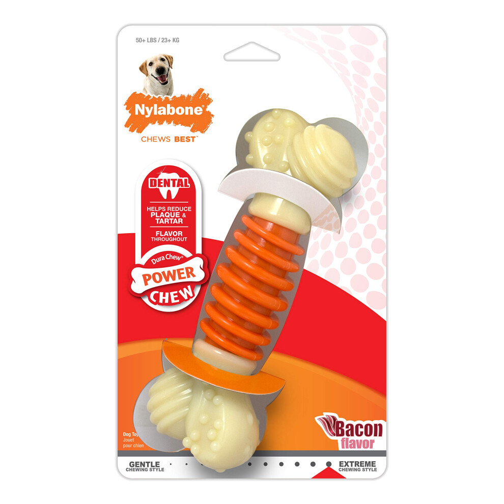 Nylabone PRO Action Power Chew Durable Dental Chew Toy for Dogs  Bacon Flavor  Large/Giant (1 Count)