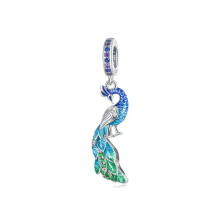 S925 Sterling Silver Blue Enchanting Peacock Dangle charm for women bracelet / Gift for woman